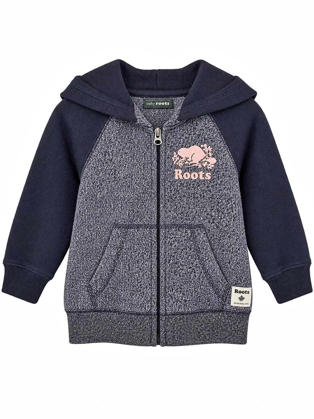 Baby Roots Canada Salt & Pepper Zip Hoodie 12–18M Grey Navy